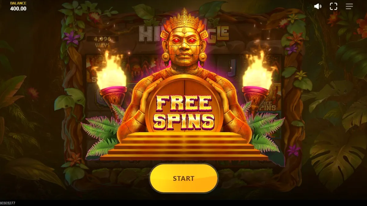 Tampilan visual slot Hit the Jungle dengan tema hutan dan harta karun
